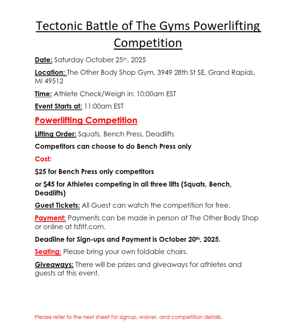 2025 Tectonic Battle of the Gyms Powerlifting Competition: Full Comp