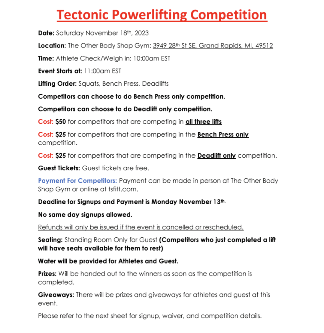 2023 Tectonic Powerlifting Bench Press Only